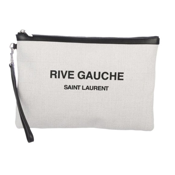 SAINT LAURENT Linen Canvas Rive Gauche Zipped Pouch Optic White - Picture 1 of 4